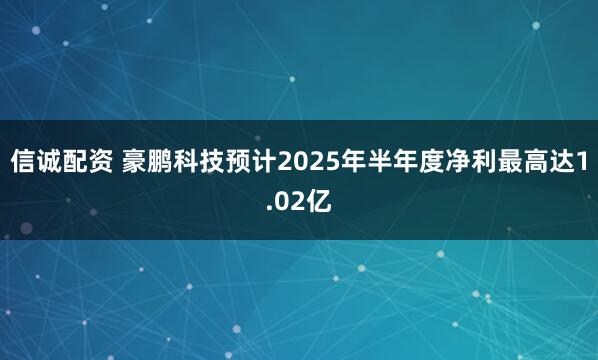 信诚配资 豪鹏科技预计2025年半年度净利最高达1.02亿
