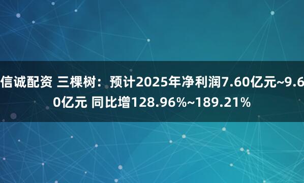 信诚配资 三棵树：预计2025年净利润7.60亿元~9.60亿元 同比增128.96%~189.21%